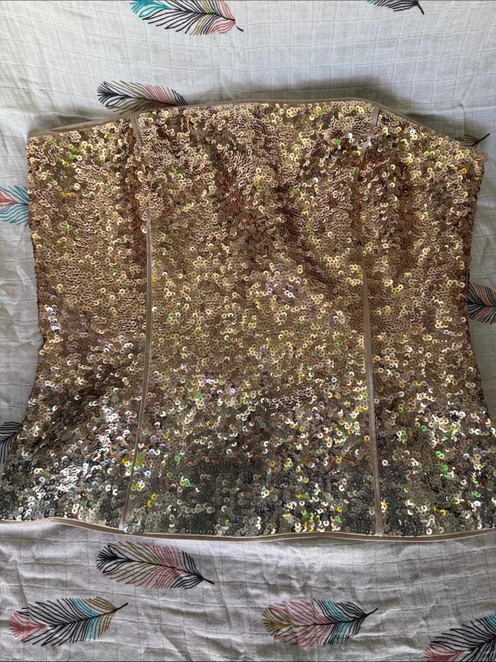 NWT WHBM Strapless Sequin Bustier Top in Shimmering Gold to Silver